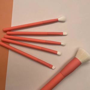 Luxury Orange 6-Piece Synthetic Hair Makeup <b>Brush</b> Set Natural Wood Handle Aluminum Ferrule Face Shaving <b>Brush</b> Kit - Product Image 1