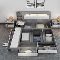 Modernes Hochwertiges Queensize-Bettgestell mit Aufbewahrungsschublade Holzpaneel-Stil Schlafzimmermöbel-Sets für Hotel Apartment Zuhause ISO9001 JMY