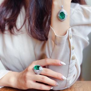 高級ヴィンテージエメラルドリングイヤリングネックレスペンダント女性宴会約束ジュエリーセット - Product Image 4