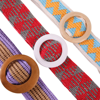 Ceinture large rétro bohème personnalisée de 5 cm en polyester/PU tressé élastique, style sauvage, pour robe chemise femme avec boucle en bois
