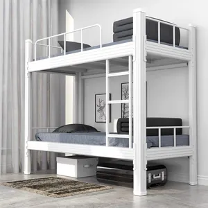 Tempat tidur asrama ukuran Queen kualitas baik kasur loteng ranjang susun logam dewasa dengan tangga