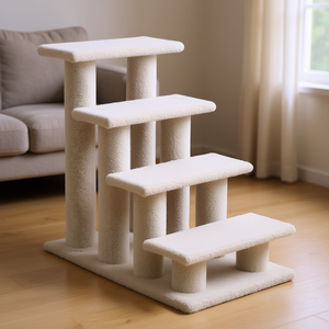 Escalier pour chat à 4 marches, 24 pouces, tapis moelleux, rampe pour chat, arbre à gratter pour chat, beige - Product Image 2