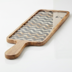 Plateau de service rectangulaire en bois peint à la main avec poignée, design moderne, assiette de dîner pour les fêtes, finition de haute qualité, café, hôtel - Product Image 1