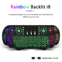 Keyboard Mini 2.4G dengan Lampu Latar 7 Warna dan Touchpad untuk Smart TV Box, Remote Control Air Mouse I8, Keyboard Mini Nirkabel