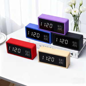 นาฬิกาปลุกดิจิตอล LED แบบเงียบ รุ่นโมเดิร์น ทำจากไม้ไผ่ ควบคุมด้วยเสียง พร้อมกระจกเงา ใช้เป็นอุปกรณ์ตกแต่งโต๊ะทำงาน สำหรับสำนักงาน บ้าน และห้องอ่านหนังสือ มีไฟแบ็คไลท์ - Product Image 1