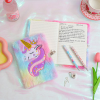 Cuaderno A5 con Estampado de Dibujos Animados para Estudiantes, con Cubierta de Tela, Lindo Diario de Unicornio con Candado, Agenda Escrita a Mano para Regalos de Niñas