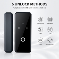 Serrure de porte en verre numérique sans perçage BlueLock, à empreinte digitale, clavier et clé mécanique, serrure intelligente sans cadre, Cloud pour Wi-Fi