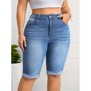 European and American plus high <b>waisted</b> <b>elastic</b> denim flared cropped pants for comfortable summer - Product Image 5