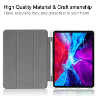 Étui de protection antichoc à quatre coins en cuir PU avec support pliable et dos transparent en TPU pour iPad Pro 12,9 pouces