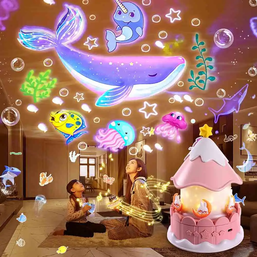 21 films projecteur carrousel décoration rotative maternelle LED bébé lumière enfants chambre musique veilleuse
