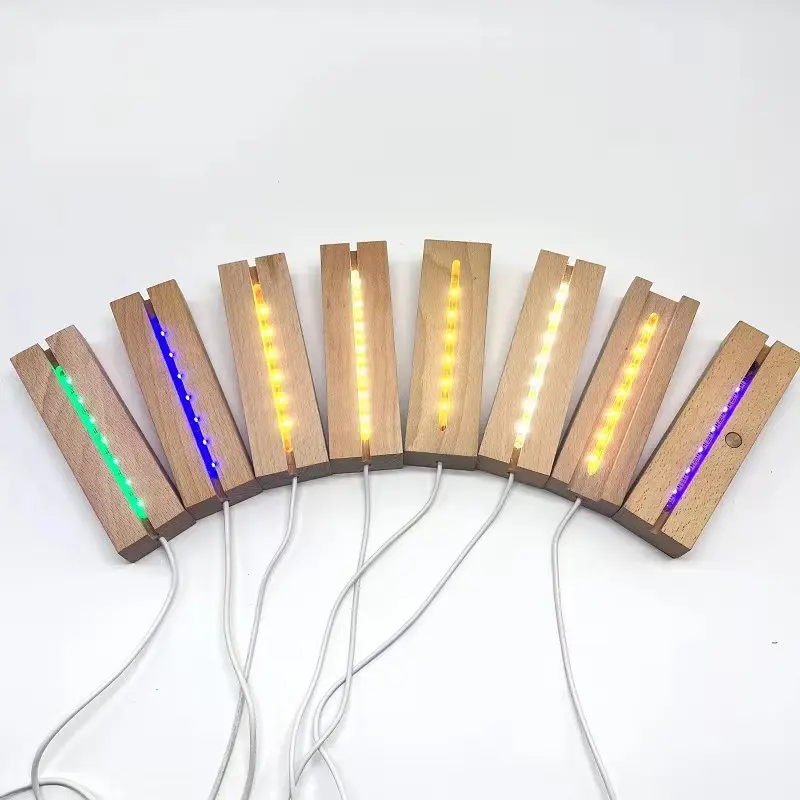 Gran oferta 150cm USB Pedestal cristal madera acrílico arte luces Rectangular madera Led lámpara Base para cumpleaños