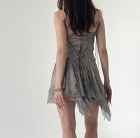 ZIP EN MÉTAL PLISSÉ À LA MAIN à L'AVANT LACETS DE SOIE RÉGLABLES sur le dos et les épaules Casual Femmes Mini Robes