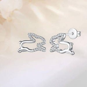 Orecchini a Perno a Forma di Coniglio, Design Minimalista Cavo con Zirconi Scintillanti, Gioielli Moda Donna per Uso Quotidiano, Idea Regalo - Product Image 5