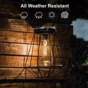 Lanterne solaire en fer, lumière LED suspendue, décoration de jardin extérieure, portable avec panneau solaire - Product Image 3