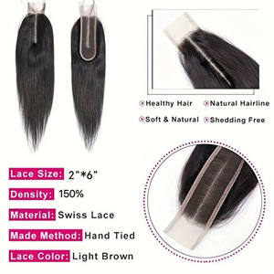 Cierre de Encaje 2x6 de Doble Trama, Cabello Humano Brasileño de Longitud Media, Cierre de Cabello Real para la Elaboración de Pelucas - Product Image 3