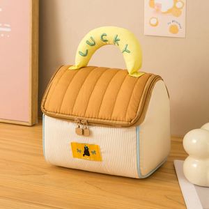 Bolsa de Almacenamiento de Cosméticos de Gran Capacidad con Diseño de Bloques de Color Dopamina y Forma de Casa de Dibujos Animados, Portátil para Viajes - Product Image 3
