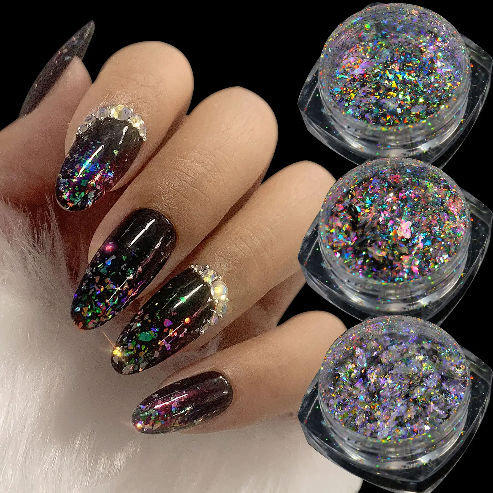 Misscheering Aurora Holographic Tắc Kè Hoa Nail Powder Flakes rực rỡ móng tay glitters trang trí Phantom thô