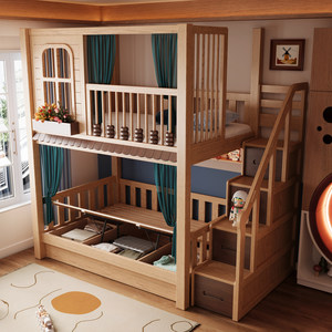 Lit superposé en bois massif moderne pour enfants et adolescents, avec glissière, style château - Product Image 3