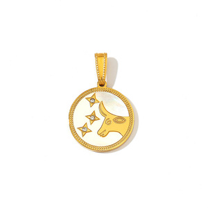 Charme de pièce de monnaie en acier inoxydable plaqué or 18 carats, 12 signes du zodiaque, charme d'<span class=keywords><strong>horoscope</strong></span> en nacre - Product Image 5