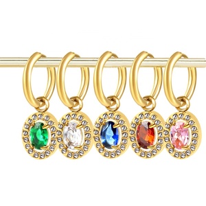 Pendientes de Aro de Moda Chapados en Oro de 18K al por Mayor, Pendientes de Diamantes Coloridos, Joyería de Acero Inoxidable, Pendientes Colgantes de Zirconia - Product Image 1