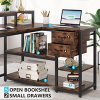 Bureau d'angle en forme de L réversible en bois et métal rustique moderne pour petit bureau à domicile caractéristique convertible