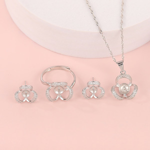 S925 S925 Sterling Silver Pearl Flower Set for Women Fashionable and High End Ladies' Hollowed Out Jewelry DIY <b>Accessories</b> - Product Image 4