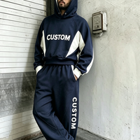 Ensemble 2 pièces unisexe surdimensionné en molleton bouclette 100 % coton, color block, style décontracté, sweat à capuche et pantalon de survêtement, personnalisable OEM