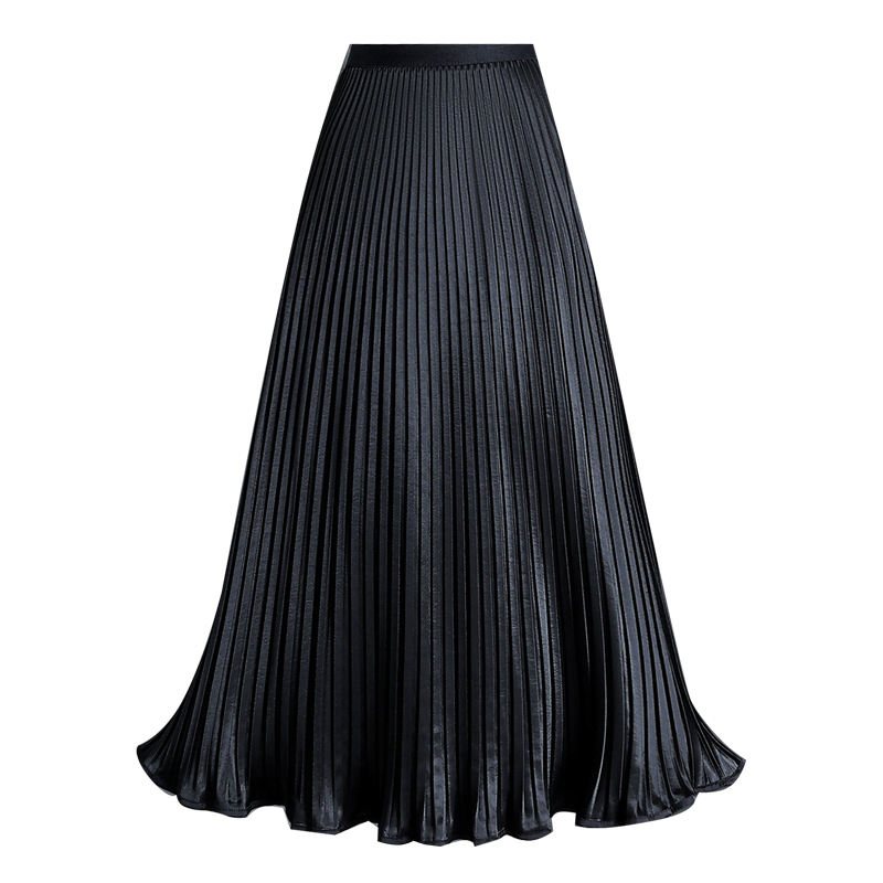 Women Elastic High Waist Maxi Pleated Bottoms Elegant Swing Office Long ...