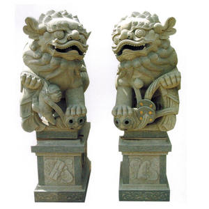 중국 전통 돌 길조 짐승 동물 조각 자연 녹색 화강암 돌 사자 조각 푸 개 동상 판매 - Product Image 1