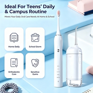 Set de <span class=keywords><strong>Cepillo</strong></span> de Dientes Eléctrico Recargable para Adolescentes, <span class=keywords><strong>Cepillo</strong></span> de Dientes Sónico con <span class=keywords><strong>Irrigador</strong></span> Bucal Portátil 2 en 1, Kit de Cuidado Dental para el Hogar - Product Image 4