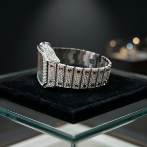 Montre de luxe Hip Hop en quartz avec bracelet en cuir, verre saphir, étanche, de la meilleure qualité, en moissanite VVS glacée argentée - Product Image 2
