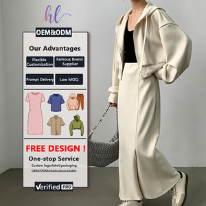 Conjunto de 2 piezas para mujer, OEM/ODM de fábrica con MOQ bajo: Sudadera con capucha y cremallera de hombro caído y falda <span class=keywords><strong>maxi</strong></span>, atuendo casual. - Product Image 1