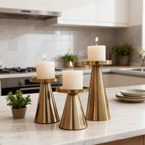 LANJO 3 paquetes de portavelas de metal chapado en oro, hechos a mano, con acabado dorado, para decoración del hogar - Product Image 1