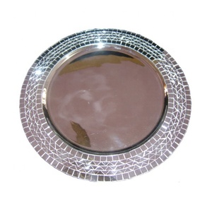 Decoración de mesa de cena Diseño de mosaico de vidrio Plato de servicio de fruta redondeado Plato de cargador de servicio de aperitivos - Product Image 1