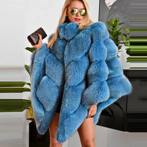 Yeni kış gerçek tilki kürk ceket bir boyut tüm cilt hakiki mavi tilki kürk pelerinler standı yaka kalın sıcak lüks kadın dış giyim