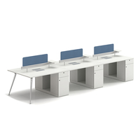 Poste de travail modulaire pour 6 personnes, mobilier de bureau flexible avec cloison et armoire en bois durable