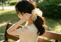 Grande élastique à cheveux en organza scintillant, bandeau à volants en maille à pois, accessoires capillaires frais style Cottagecore