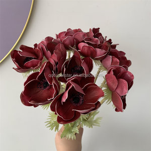 Fleurs artificielles en latex de haute qualité, aspect réaliste, en gros, usine B-645, fleurs de pavot à tige unique, anémone rouge - Product Image 3