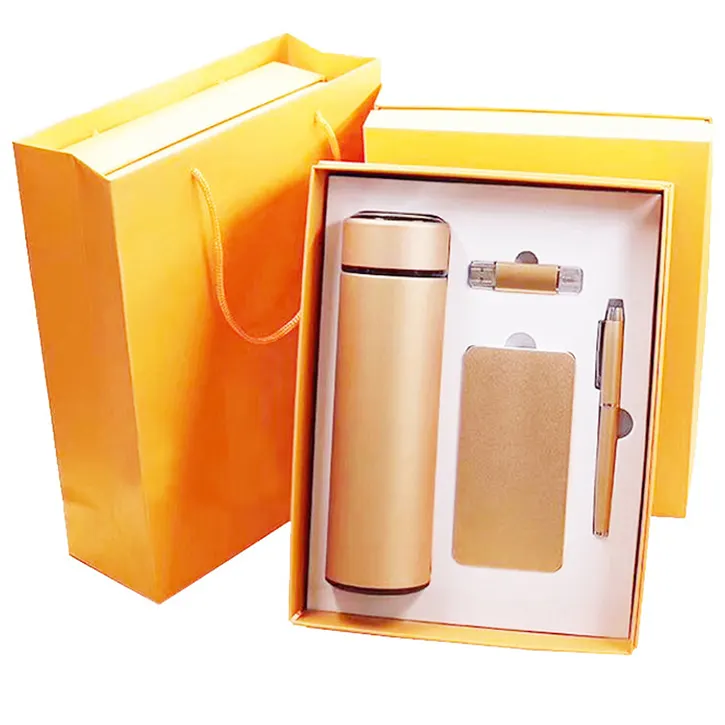 4 in 1 anniversary mug power bank pen USB driver gift set for staff employees