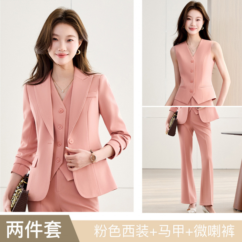 Pink suit vest with flared pants