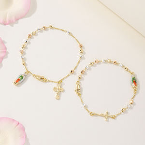 Pulsera <span class=keywords><strong>de</strong></span> cuentas <span class=keywords><strong>de</strong></span> <span class=keywords><strong>Rosario</strong></span> religioso <span class=keywords><strong>de</strong></span> lujo, cadena ajustable, pulseras colgantes <span class=keywords><strong>de</strong></span> cuentas cruzadas <span class=keywords><strong>de</strong></span> la <span class=keywords><strong>Virgen</strong></span> María coloridas católicas - Product Image 1