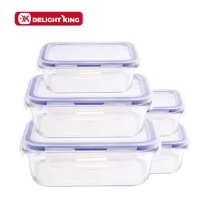 Nuevo estilo de vidrio cuadrado de la caja de almuerzo para microondas y lavavajillas de embalaje de alimentos de cocina de almacenamiento