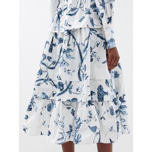 Vente en gros de robes pour femmes de haute qualité, robe à imprimé floral abstrait bleu, robe à superpositions - Product Image 5