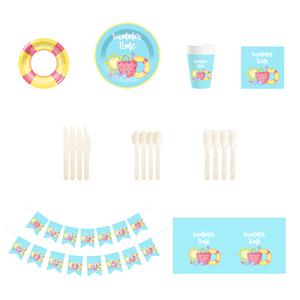 ชุดอุปกรณ์จัดเลี้ยงปาร์ตี้ริมสระน้ำลายการ์ตูน DAMAI ของตกแต่งชายหาดฤดูร้อน จานและผ้าเช็ดปากสำหรับแขก 8 ท่าน ของชำร่วยงานปาร์ตี้ - Product Image 6