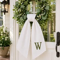 Couronne brodée personnalisée, Nœud de porte de mariage personnalisé avec monogramme, Cadeau de fête prénuptiale, Décoration initiale pour porte