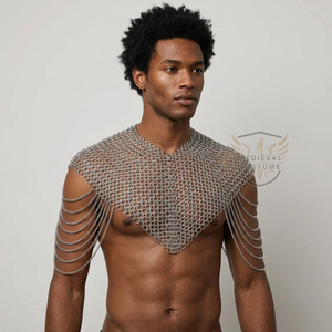 Armadura de pecho de malla de acero inoxidable plateada con correas para brazos, disfraz de estilo gótico medieval de moda - Product Image 1
