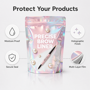 Bolsas de Embalaje Cosméticas Holográficas Impresas Personalizadas, Bolsa de Almacenamiento para Brochas de Maquillaje y Herramientas de Belleza con Cierre Hermético, Venta al Por Mayor OEM - Product Image 4