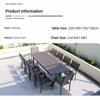 Table à manger moderne avec structure en acier carbone, mobilier d'extérieur imperméable et durable pour jardins, cours et parcs