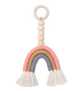 Commerci all'ingrosso fatti a mano rustici in legno naturale perline stringa Macrame <span class=keywords><strong>arcobaleno</strong></span> appeso a parete per la decorazione della stanza della scuola materna del bambino - Product Image 4