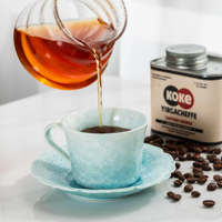 Ensemble tasse et soucoupe en céramique émaillée craquelée vert aqua, fabricant en gros pour la vaisselle de café et d'hôtel